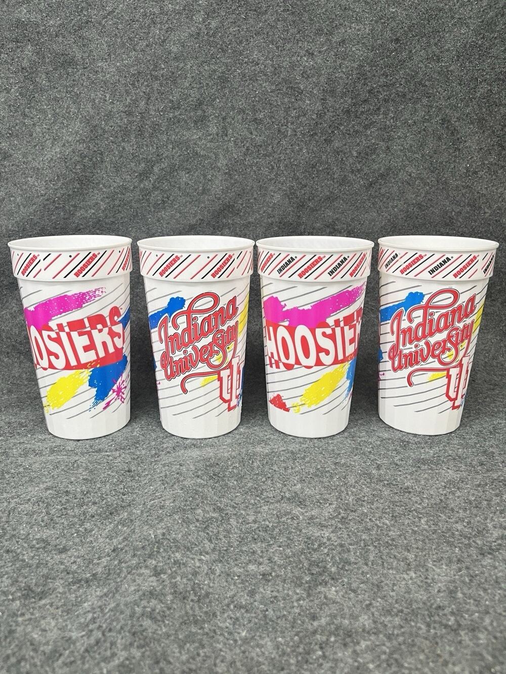 Vintage Indiana University Hoosiers Plastic Stadium Cups Lot 1990s Neon Retro IU
